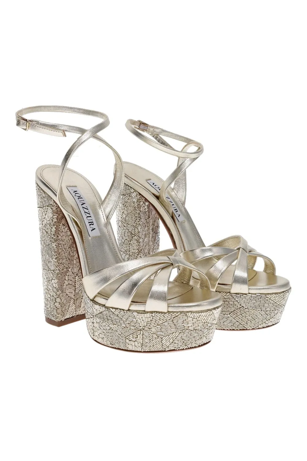 La Nuit Beaded Leather Platform Sandals