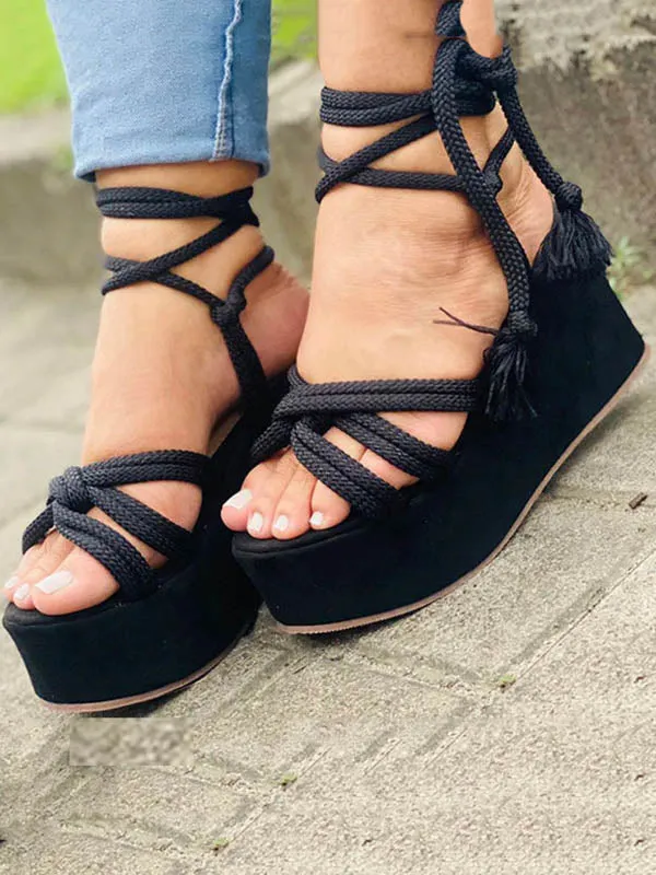 Lace Up Wedge Platform Sandals