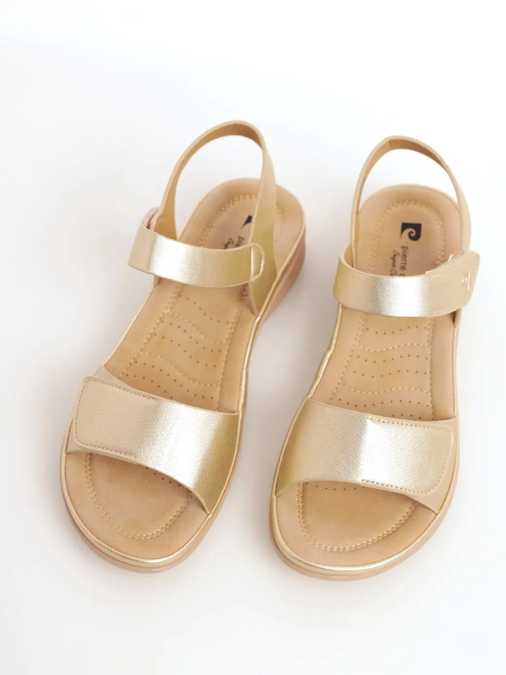 Ladies Comfort Velcro Strap Sandal - Gold