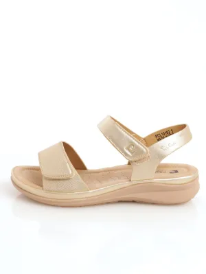 Ladies Comfort Velcro Strap Sandal - Gold