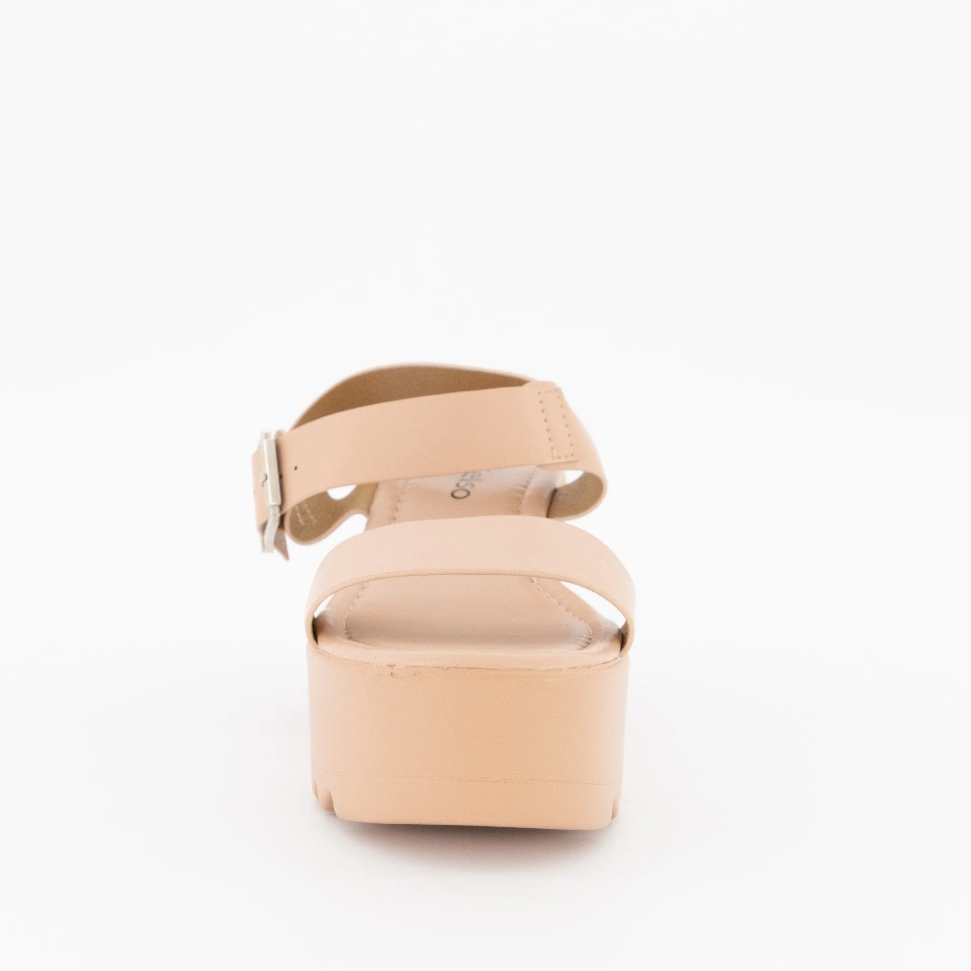Ladies Raw Edge Ankle-Strap Mule On Colour Platform - Blush