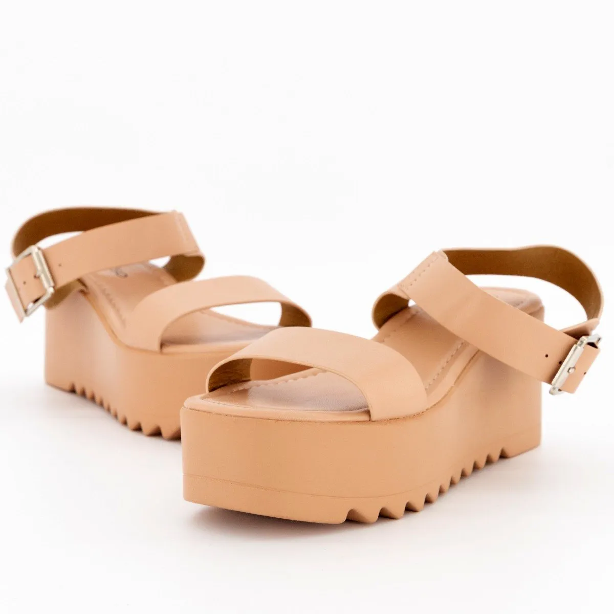 Ladies Raw Edge Ankle-Strap Mule On Colour Platform - Blush