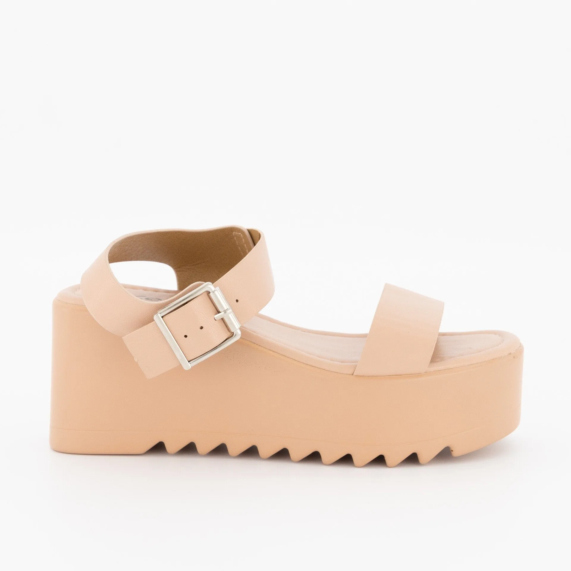 Ladies Raw Edge Ankle-Strap Mule On Colour Platform - Blush