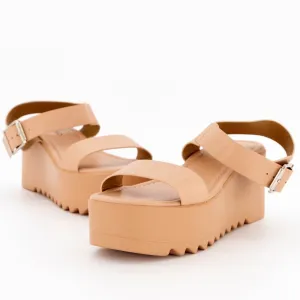 Ladies Raw Edge Ankle-Strap Mule On Colour Platform - Blush
