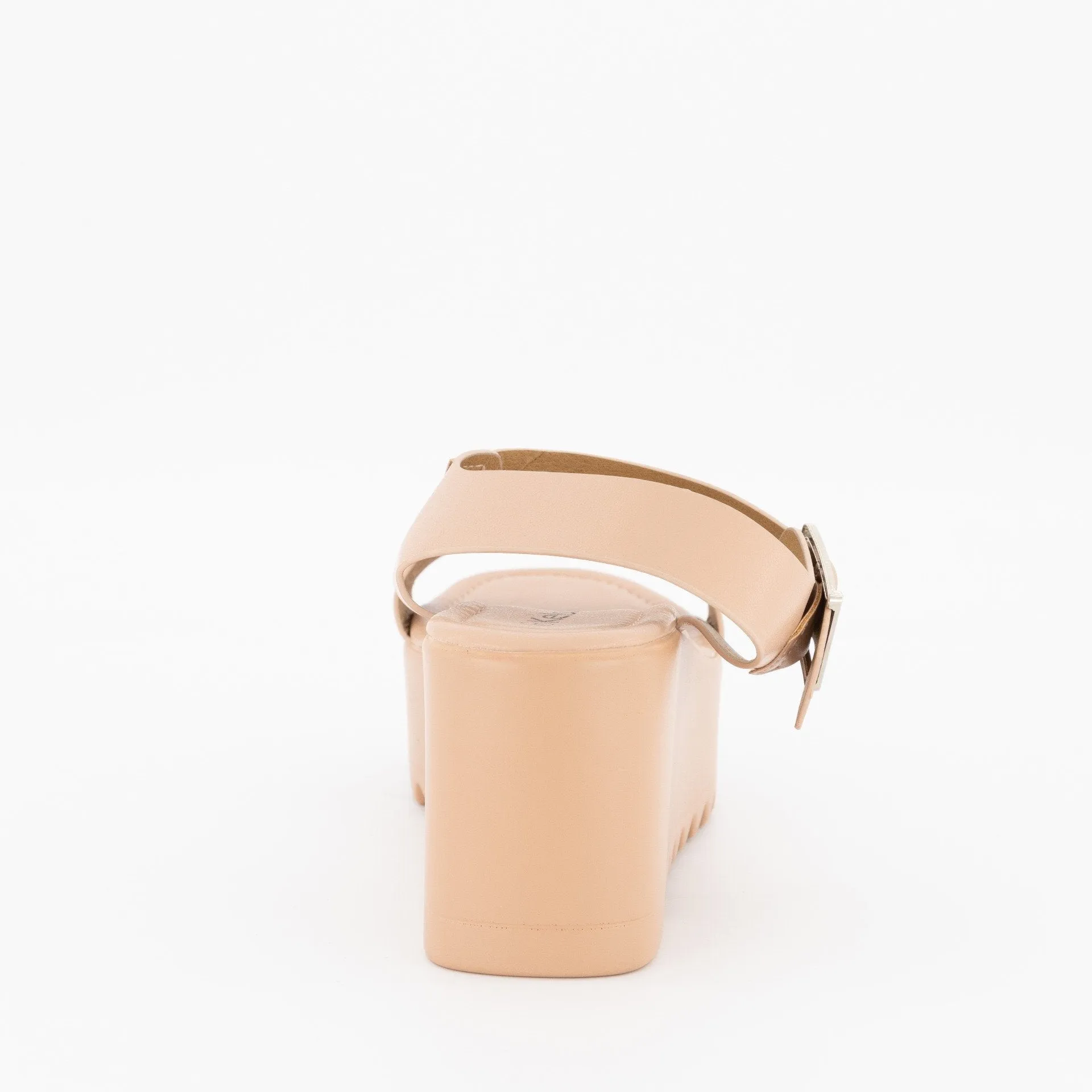 Ladies Raw Edge Ankle-Strap Mule On Colour Platform - Blush
