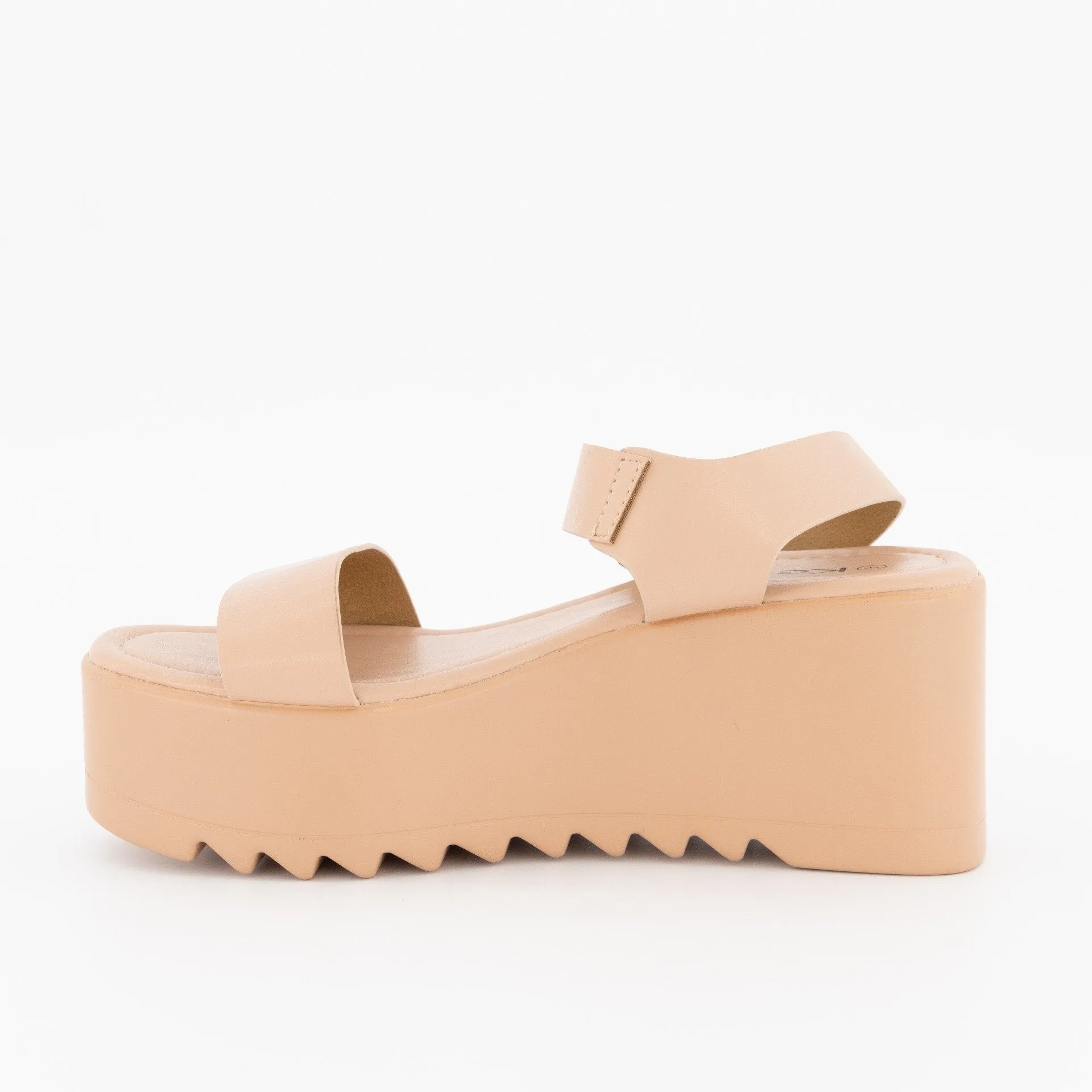 Ladies Raw Edge Ankle-Strap Mule On Colour Platform - Blush