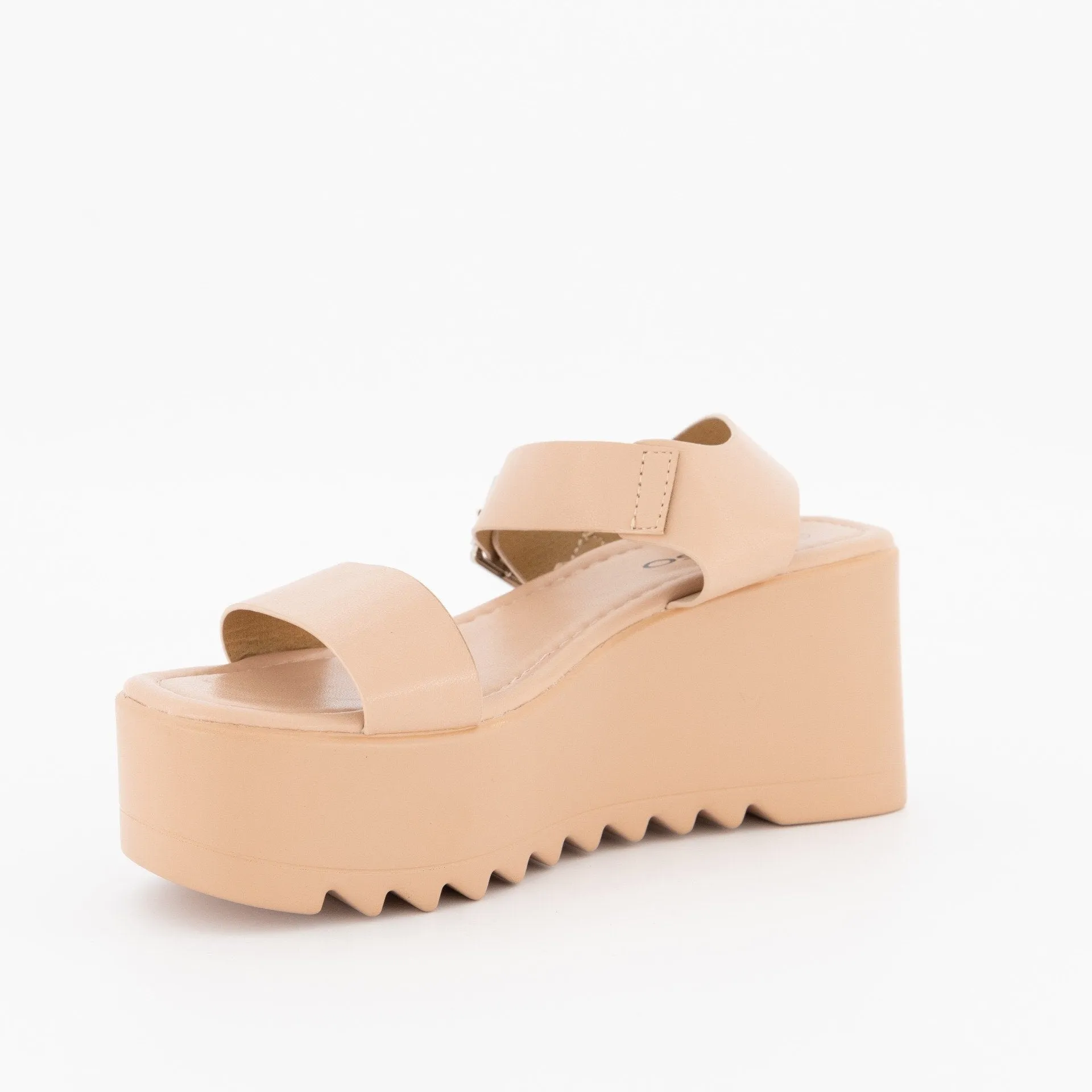 Ladies Raw Edge Ankle-Strap Mule On Colour Platform - Blush