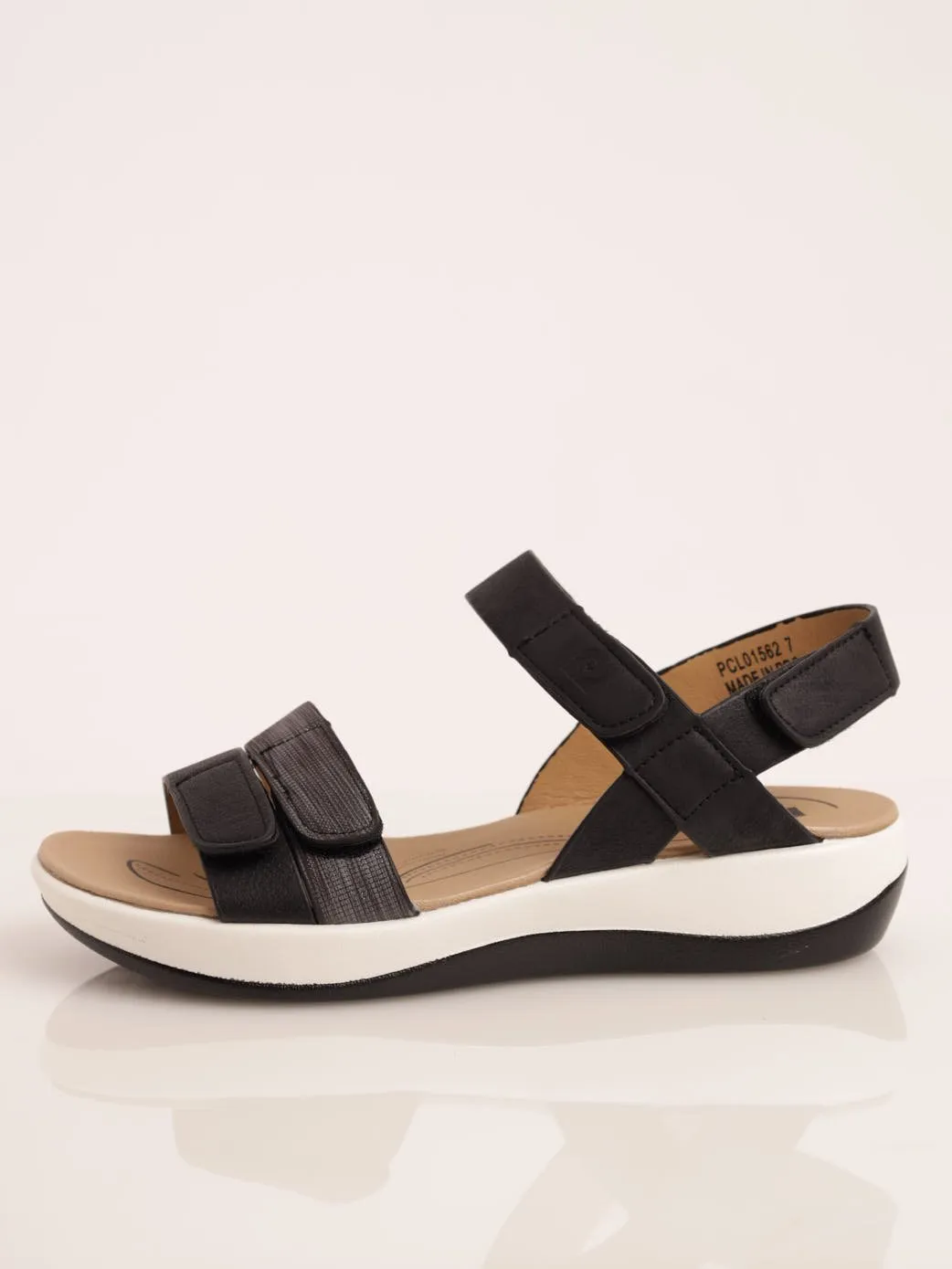 Ladies Velcro Strap Comfort Sandal - Black