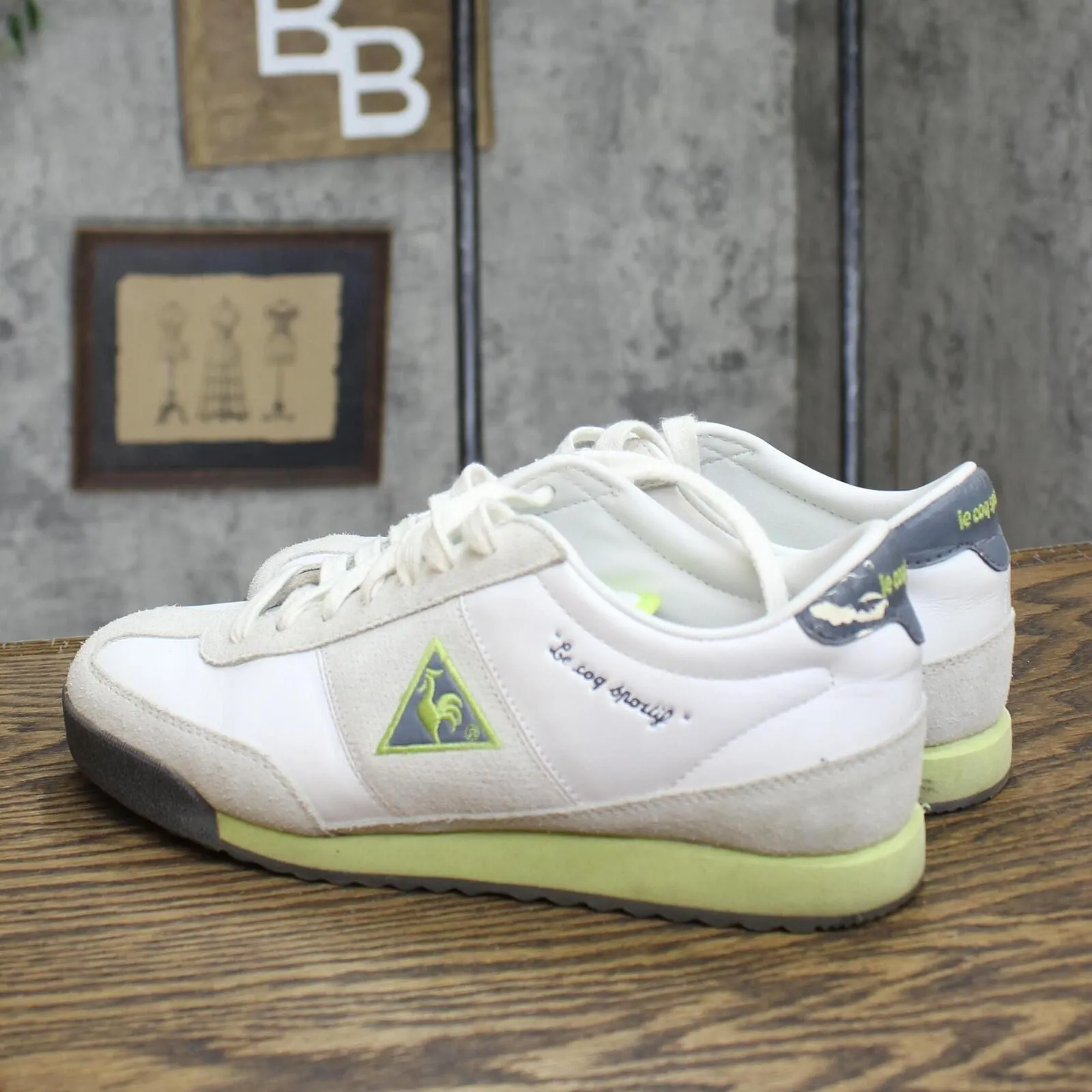 Le Coq Sportiff Womens Vintage Helsinki Lace Up Sneakers White / Lime 6M