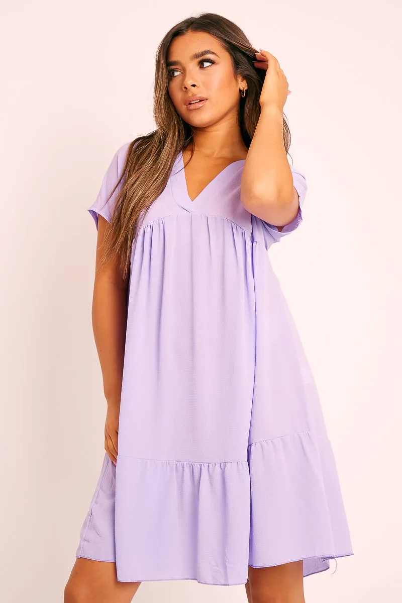 Lilac Plunge Smock Dress - Cambriella
