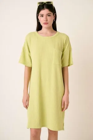Lime Color Urban Rib Knit Short Sleeve Tee Dress