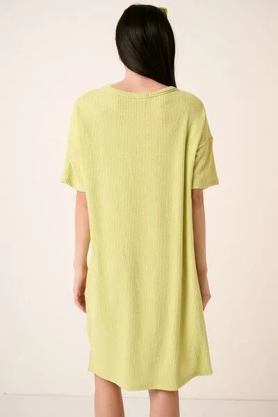 Lime Color Urban Rib Knit Short Sleeve Tee Dress