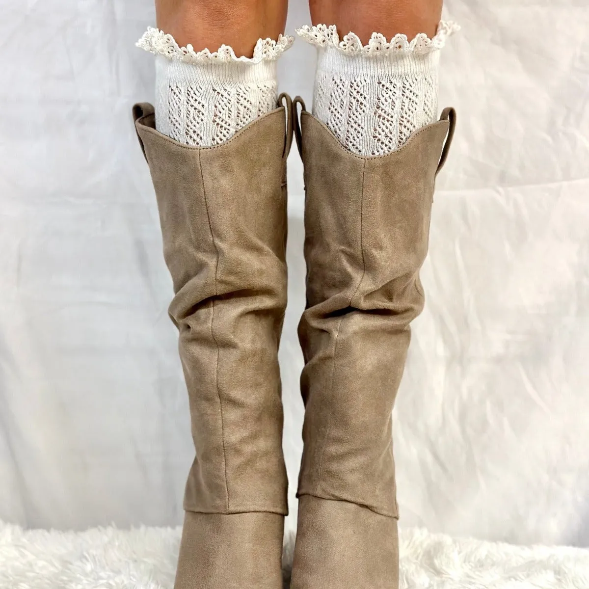 LOLITA lace tall knee boot socks - cream