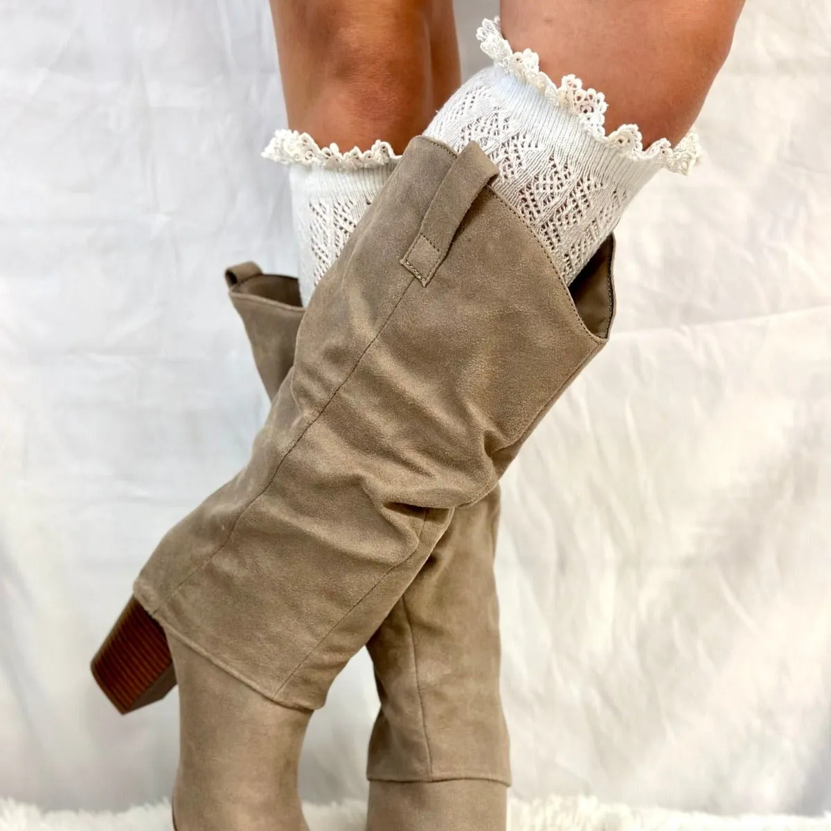 LOLITA lace tall knee boot socks - cream