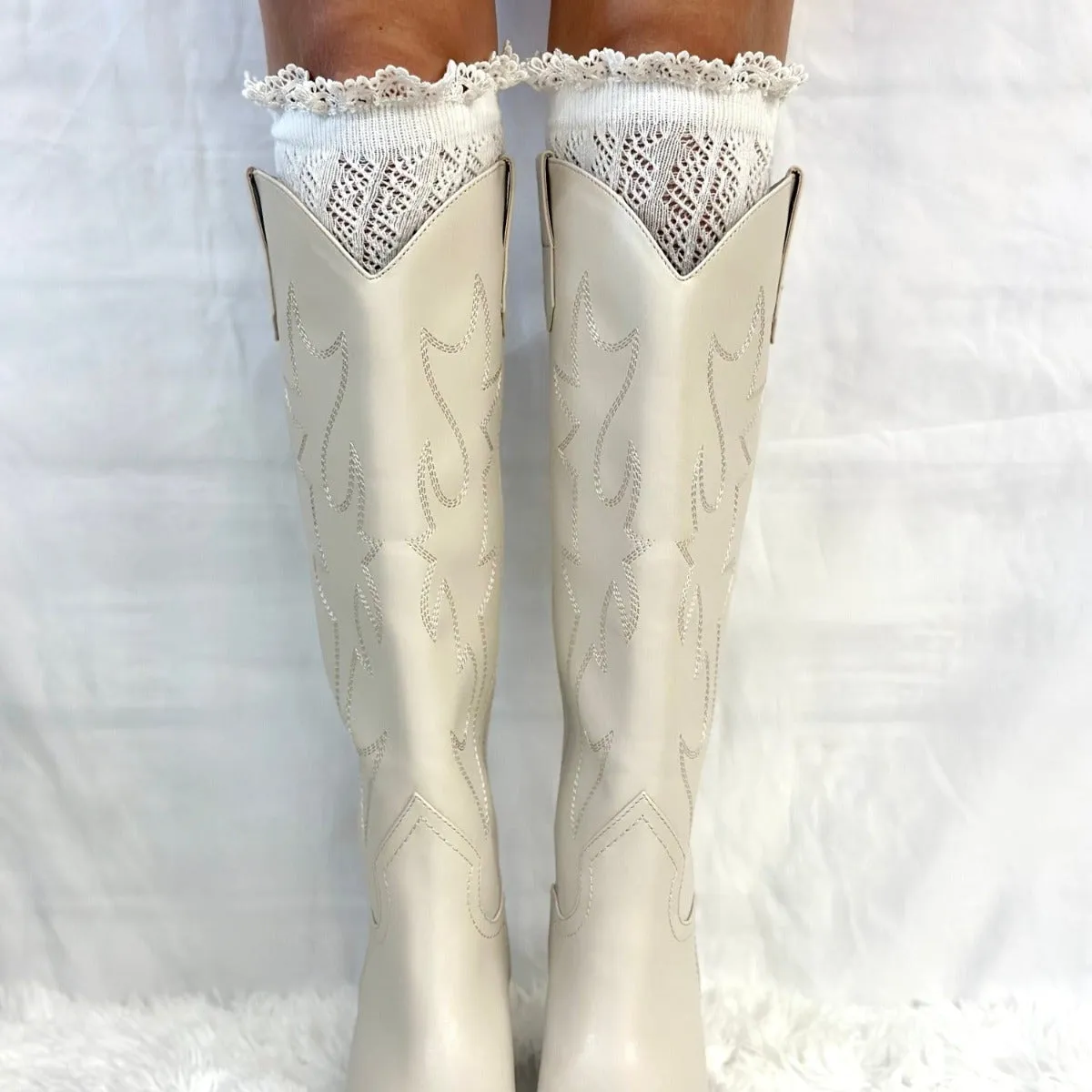 LOLITA lace tall knee boot socks - cream