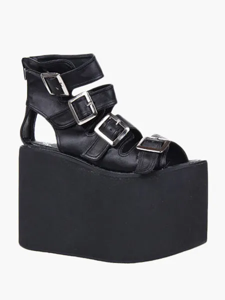 Lolita Sandals High Platform Shoes PU Leather with Buckles