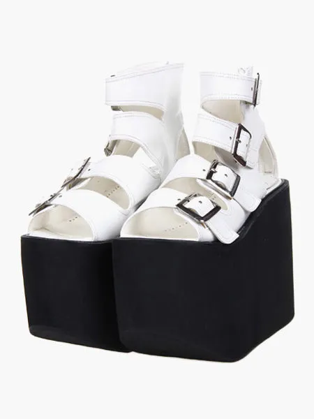 Lolita Sandals High Platform Shoes PU Leather with Buckles