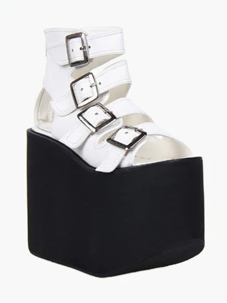 Lolita Sandals High Platform Shoes PU Leather with Buckles