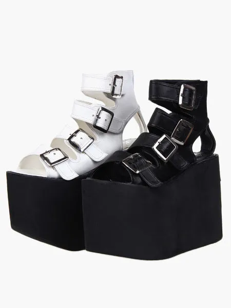 Lolita Sandals High Platform Shoes PU Leather with Buckles