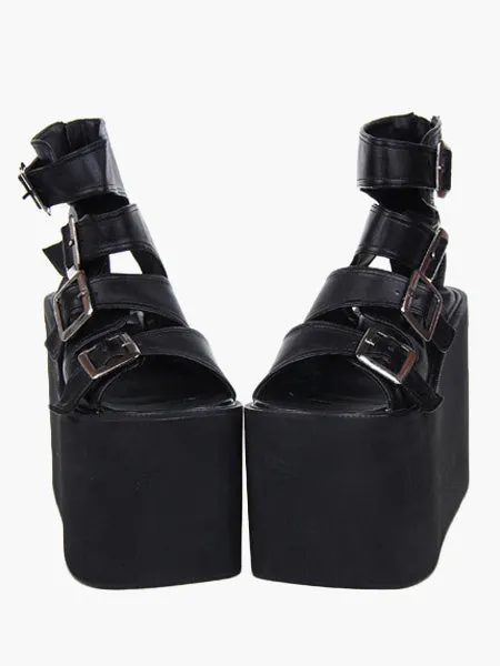 Lolita Sandals High Platform Shoes PU Leather with Buckles