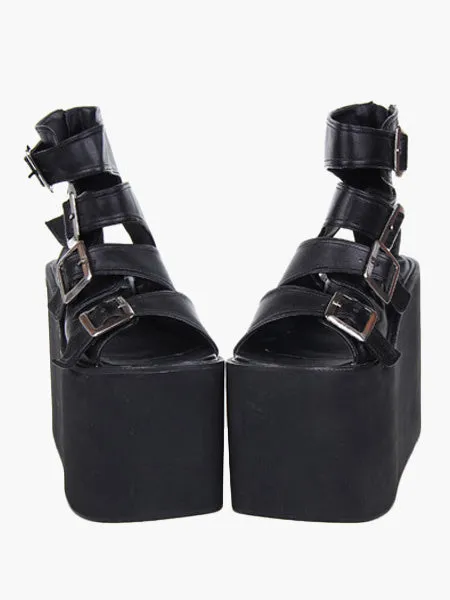 Lolita Sandals High Platform Shoes PU Leather with Buckles