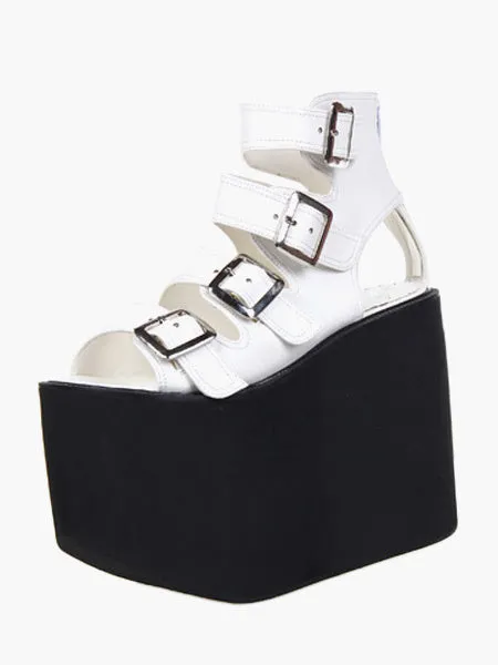Lolita Sandals High Platform Shoes PU Leather with Buckles