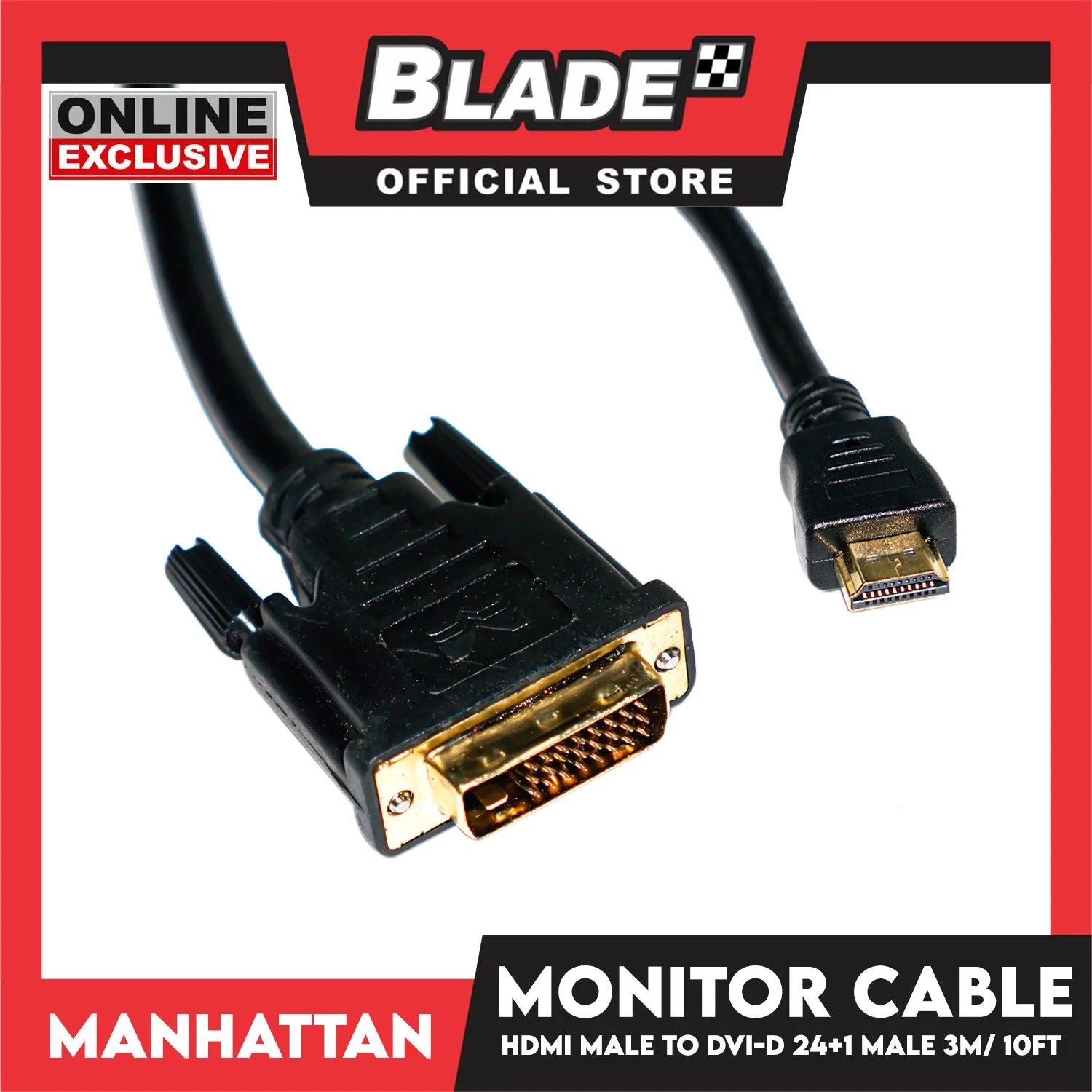 Manhattan Monitor Cable HDMI Male / DVI-D 24   1 Male 3.0m / 10 Feet Gold Plated Contacts