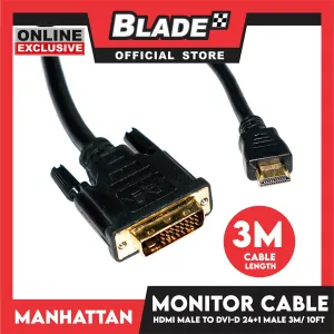 Manhattan Monitor Cable HDMI Male / DVI-D 24   1 Male 3.0m / 10 Feet Gold Plated Contacts