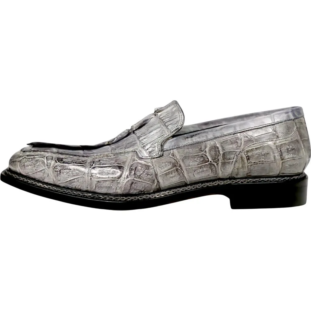 Mauri Orefici Men's Light Grey Shoes Exotic Crocodile / Hornback Tail Loafers