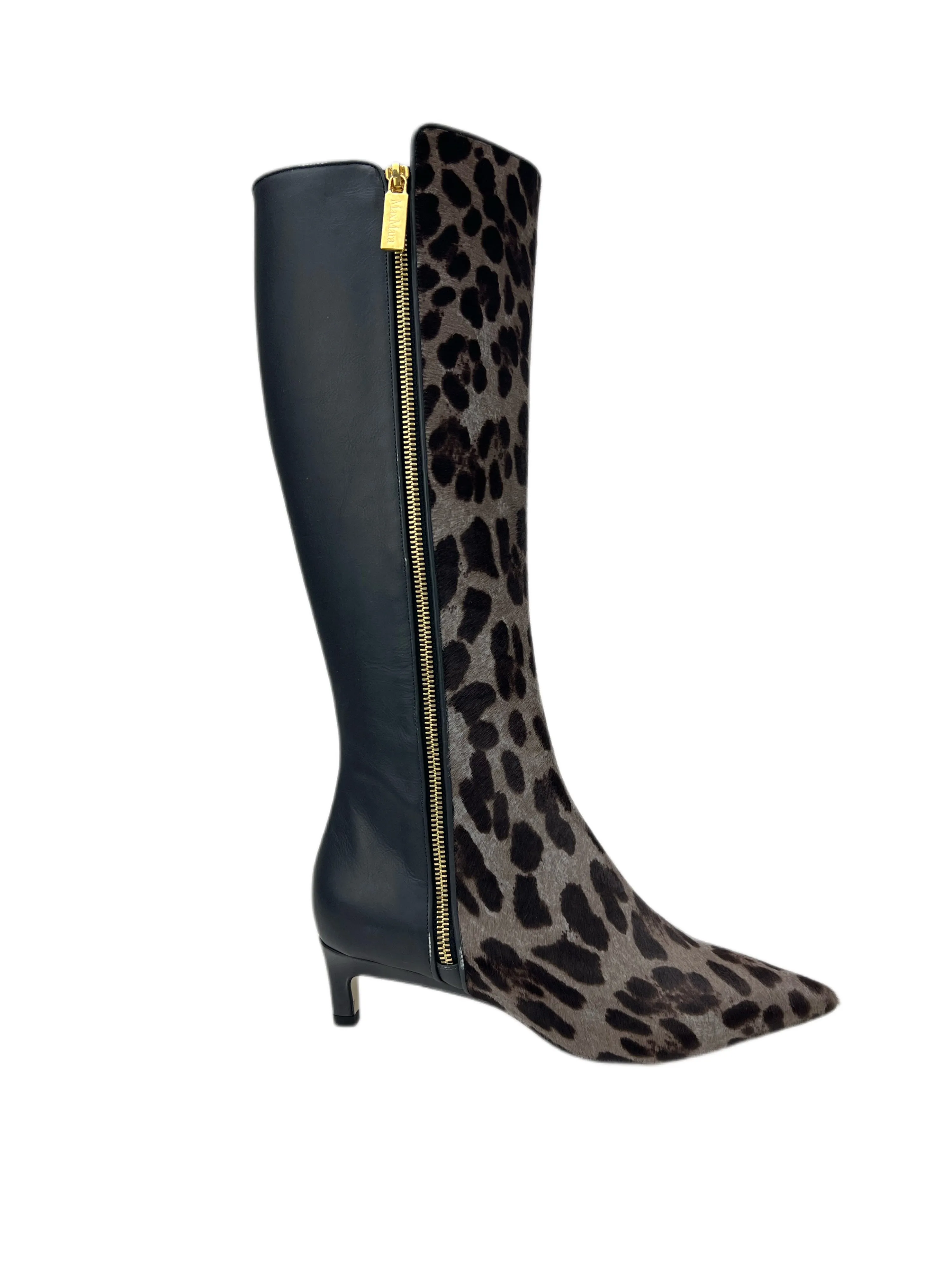 Max Mara Women's Makula Antracite Pirro Kitten Heel Knee Boots Size 7 NWB