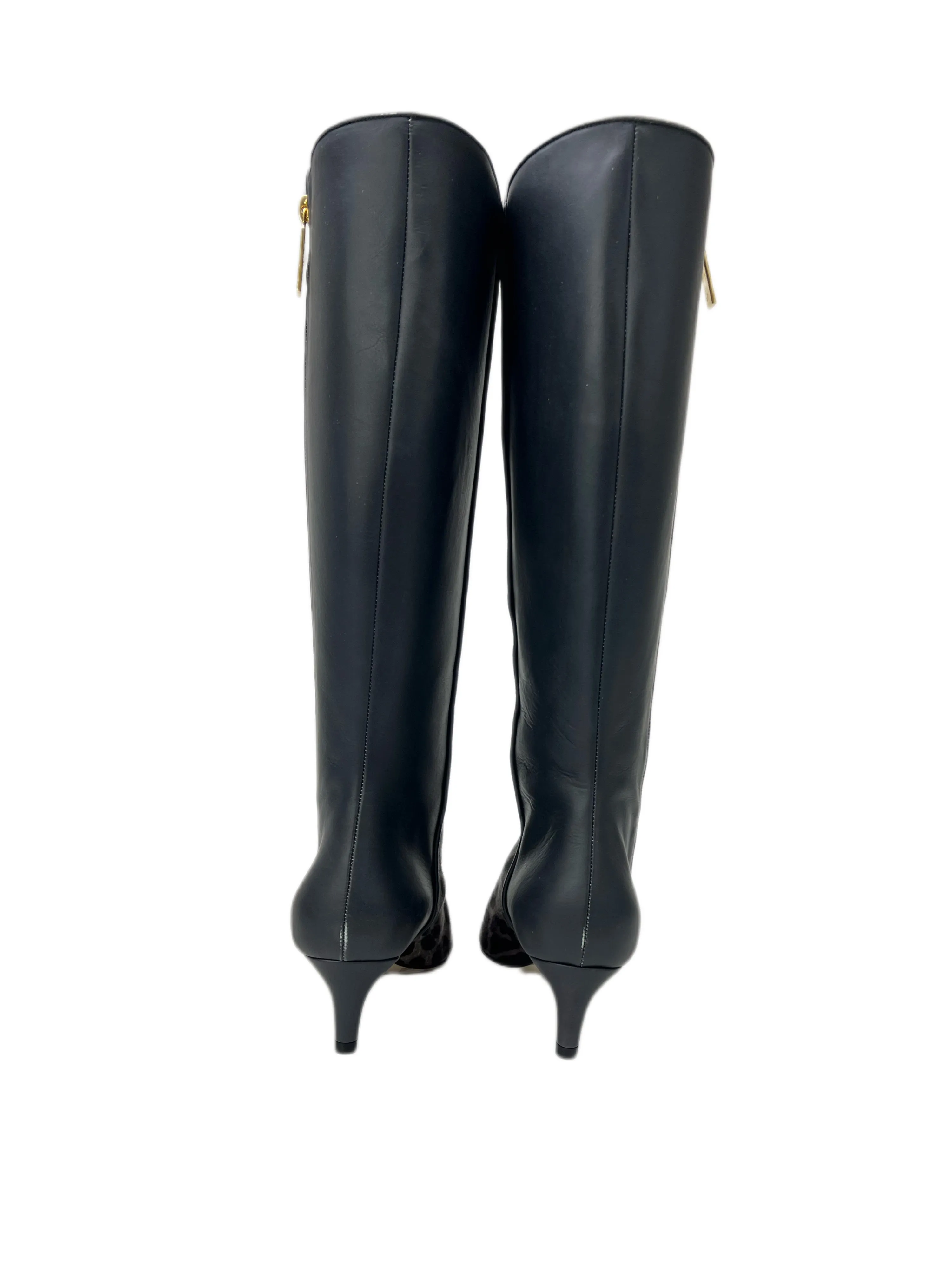 Max Mara Women's Makula Antracite Pirro Kitten Heel Knee Boots Size 7 NWB