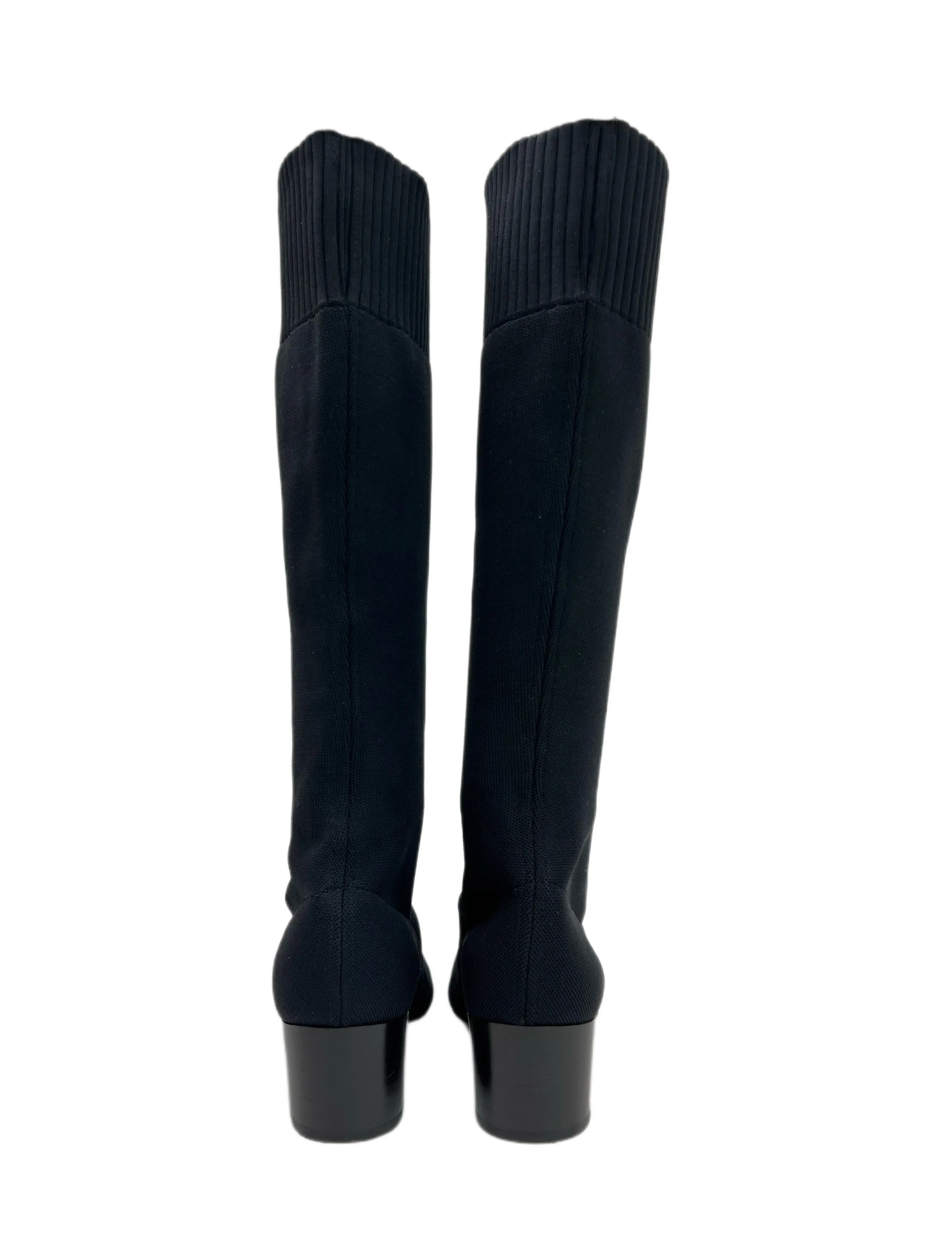 Max Mara Women's Nero Delfina Stretch Knit Block Heel Knee Boots Size 8 NWB