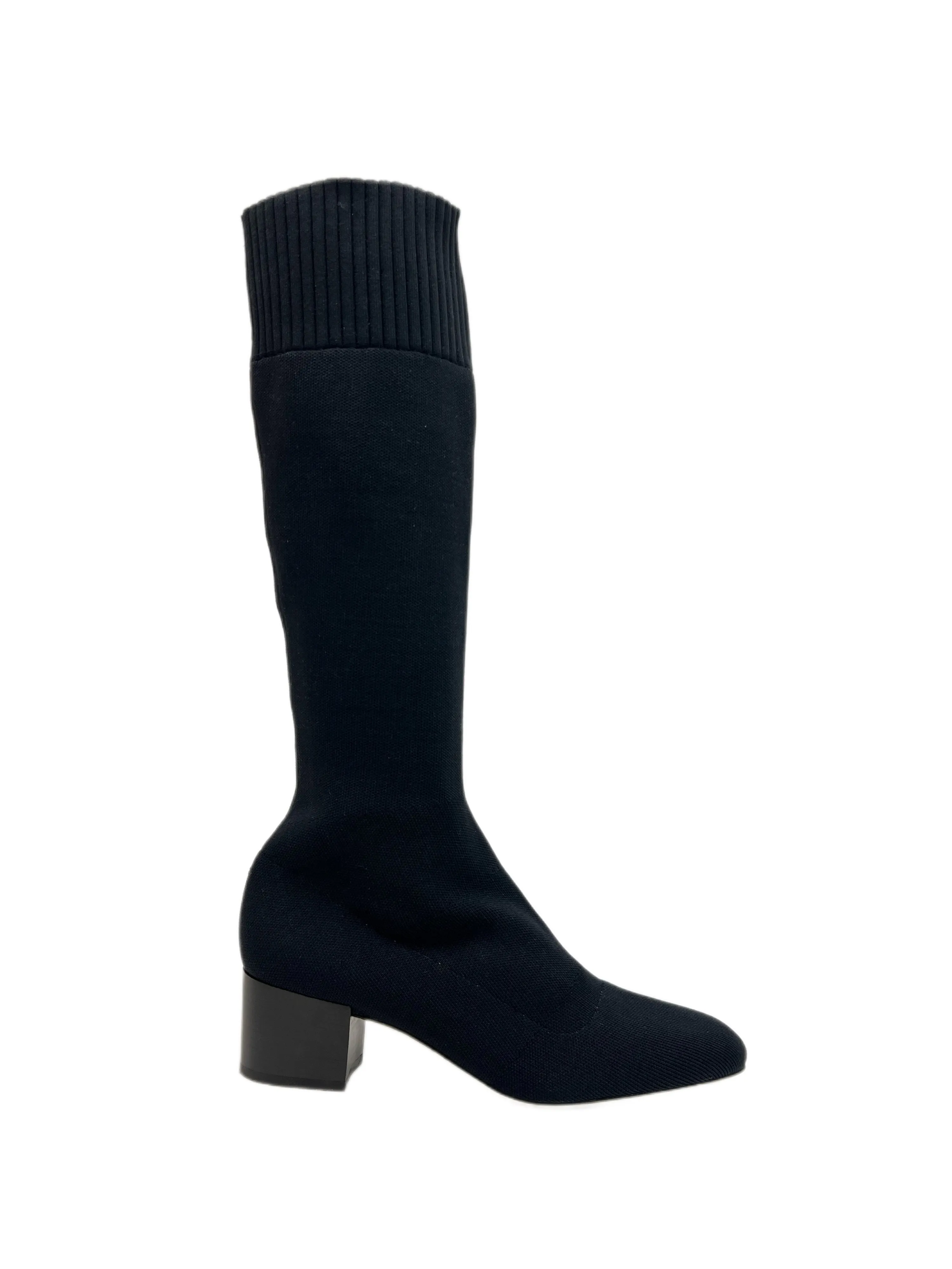 Max Mara Women's Nero Delfina Stretch Knit Block Heel Knee Boots Size 8 NWB