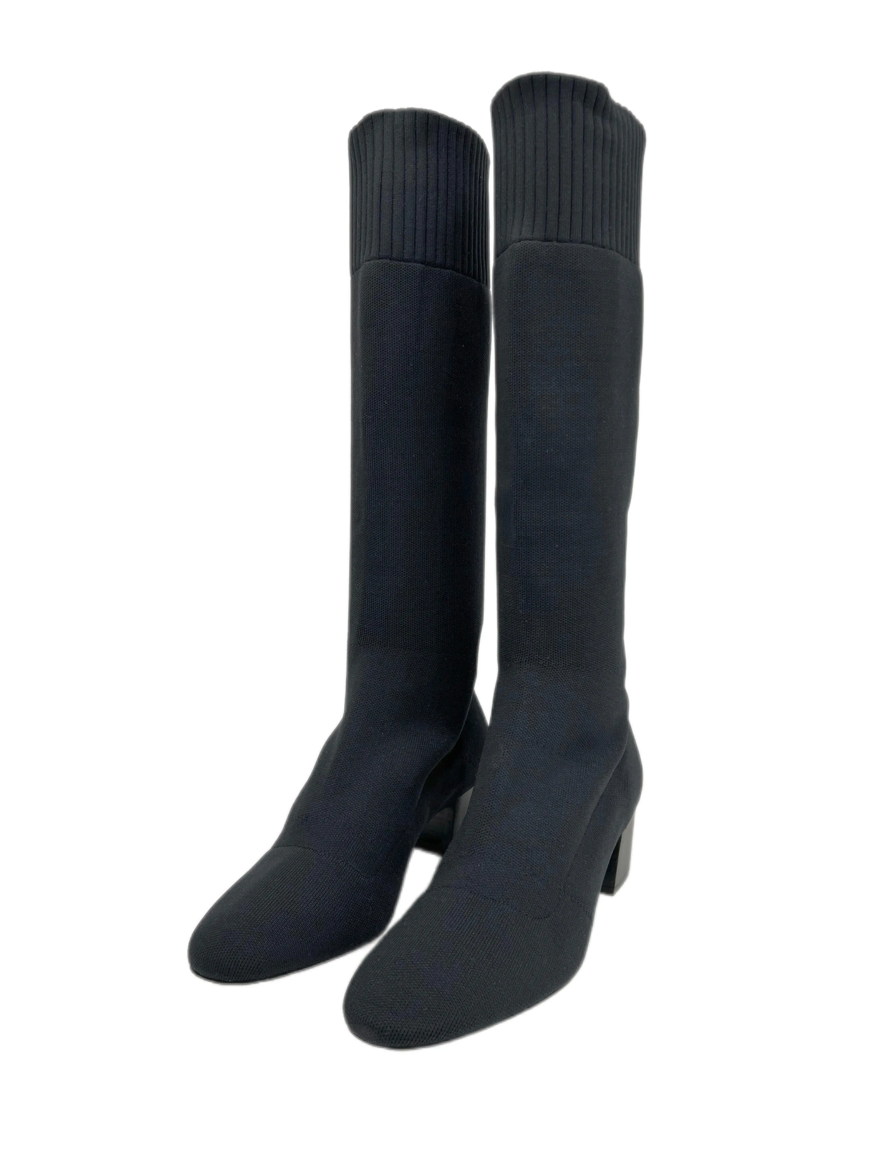 Max Mara Women's Nero Delfina Stretch Knit Block Heel Knee Boots Size 8 NWB
