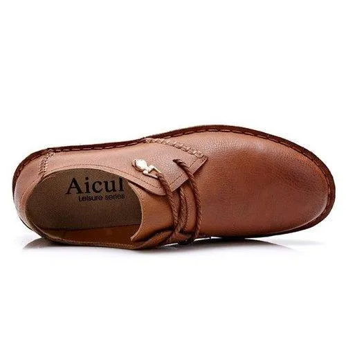 Men Retro Hand Stitching Business Leather Shoes Lace Up Casual Loafers
