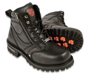 MEN'S MOTORBIKE BOOTS REAL LEATHER 6 INCH SIDE ZIPPER PLAIN TOE BOOT WITH LACES