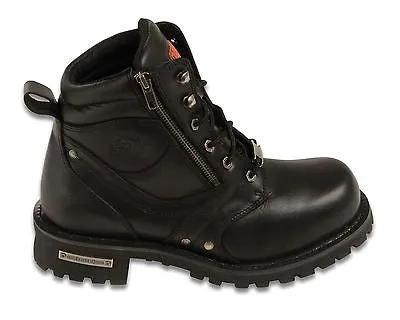 MEN'S MOTORBIKE BOOTS REAL LEATHER 6 INCH SIDE ZIPPER PLAIN TOE BOOT WITH LACES