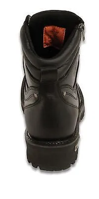 MEN'S MOTORBIKE BOOTS REAL LEATHER 6 INCH SIDE ZIPPER PLAIN TOE BOOT WITH LACES
