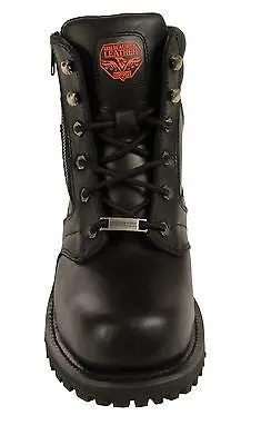 MEN'S MOTORBIKE BOOTS REAL LEATHER 6 INCH SIDE ZIPPER PLAIN TOE BOOT WITH LACES