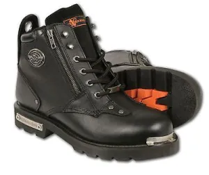 MEN'S MOTORBIKE REAL LEATHER LACE TO TOE BOOT W/DOUBLE SIDED ZIPPER ENTRY NEW