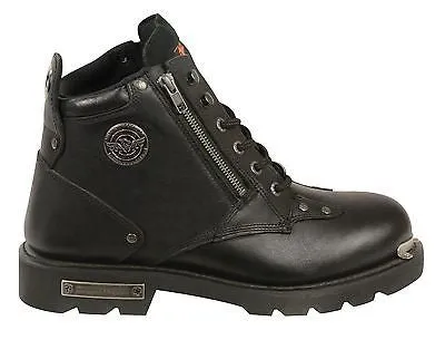 MEN'S MOTORBIKE REAL LEATHER LACE TO TOE BOOT W/DOUBLE SIDED ZIPPER ENTRY NEW