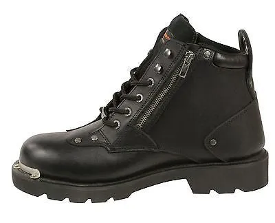 MEN'S MOTORBIKE REAL LEATHER LACE TO TOE BOOT W/DOUBLE SIDED ZIPPER ENTRY NEW