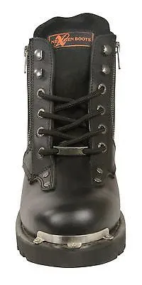 MEN'S MOTORBIKE REAL LEATHER LACE TO TOE BOOT W/DOUBLE SIDED ZIPPER ENTRY NEW