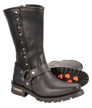 Men's Motorcycle Waterproof J Toe Harness Leather boot with Lacing