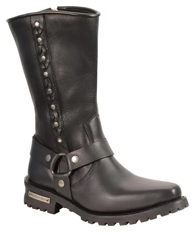 Men's Motorcycle Waterproof J Toe Harness Leather boot with Lacing