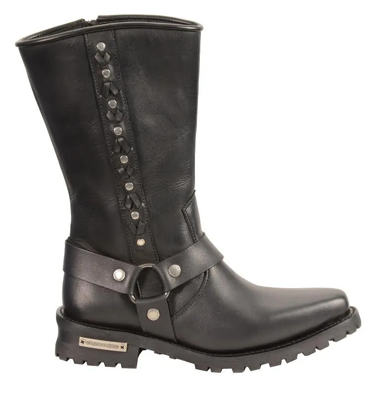 Men's Motorcycle Waterproof J Toe Harness Leather boot with Lacing