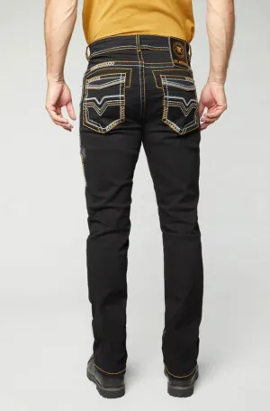 Men’s Platini Embroidered Black Slim Boot Cut Jeans
