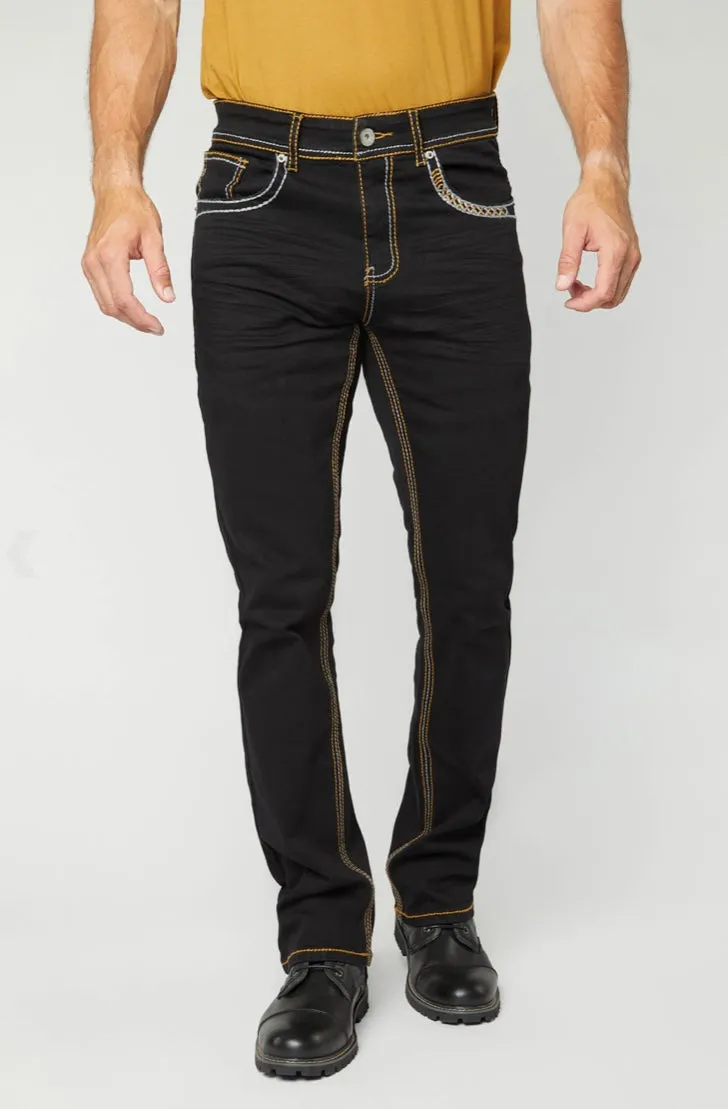 Men’s Platini Embroidered Black Slim Boot Cut Jeans
