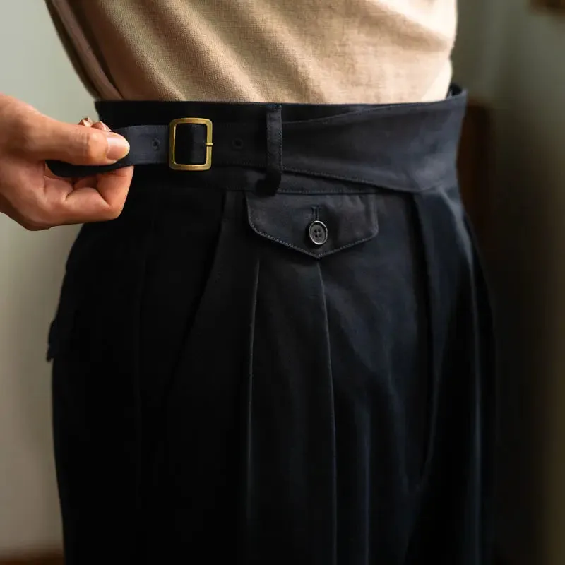 Men's Retro Loose Straight Cotton Trousers - Fashion Solid Color Business Casual Pants