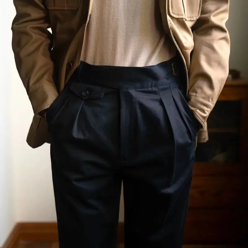 Men's Retro Loose Straight Cotton Trousers - Fashion Solid Color Business Casual Pants